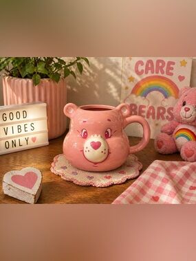 Pink Care Bear Ceramic Mug with Heart Nose Accent